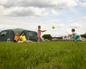 Family With Tents at Barleylands Campsite in Billericay Essex