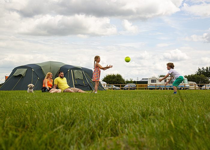 Family With Tents at Barleylands Campsite in Billericay Essex